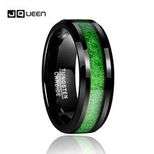 Jqueen vintage 8mm largura incrustada bordo galvanizado preto anel de carboneto de tungstênio com linha verde wdding jóias 2024 - compre barato