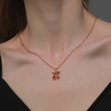 Sweet Little Cherry Necklace Crystal Zircon Fruit Cherry Necklace For Women Jewelry Clavicle Necklaces Pendants Choker 2024 - buy cheap