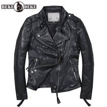 Classic Moto Biker Women Leather Short Coat Zipper Sheepskin Genuine Leather Jacket Slim Fit Punk Outwear Ladies Spring Jackets 2024 - buy cheap