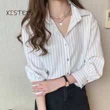 Striped Shirts Women Professional Suit Blouses Woman's Clothes 2021 Spring Black Blue Ladies Korean Blouses Casual Tops 2024 - buy cheap