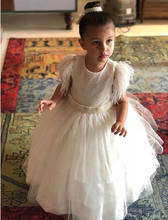Flower Girl Dresses for Weddings Banquet Fur Sleeve Birthday Gown First Communion Dresses 2024 - buy cheap
