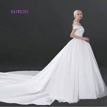 Robe de mariee Satin Wedding Dresses 2021  White Ivory Illusion Button Wedding Bridal Gowns Vestido De Noiva Court Train 2024 - buy cheap