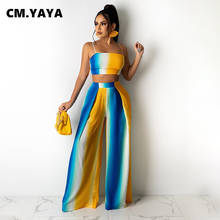 CM.YAYA Women Set Gradient Striped Spaghetti Strap Crop Tops Wide Leg Long Pants 2 Two Piece Sets Active Tracksuit Outfit Summer 2024 - buy cheap