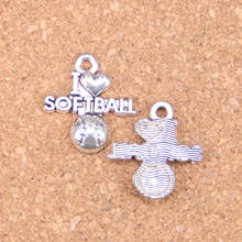 Colgantes antiguos de I love softball, joyería de plata tibetana Vintage, bricolaje para pulsera, collar, 21x19mm, 16 Uds. 2024 - compra barato