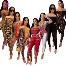 Snake Skin Print Sexy Two Piece Set Womens Night Club Party Off Shoulder Long Sleeve Bodysuit + Skinny Pencil Pants Matching Set 2024 - buy cheap