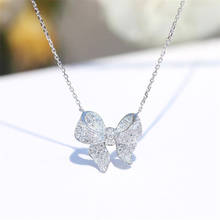 New Arrival Unique Luxury Jewelry 925 Sterling Silver Pave White Sapphire CZ Diamond Popular Bow Pendant Clavicle Necklace Gift 2024 - buy cheap