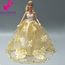 Golden Color Bride Dress for Barbie Doll Flower Wedding Dress with Veil Doll Accessories 2024 - buy cheap