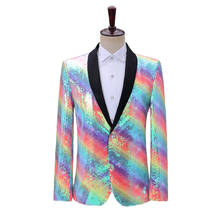 Colorful Rainbow Glitter Sequin Mens Blazer New Party Stage Prom Men Clothing Singers Jackets One Button Slim Fit Man Suit Coats 2024 - buy cheap