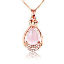 HOYON 14K Rose Gold Color Natural Pink Crystal Pendant Necklace For Women Rose Quartz Gemstone Pendant Clavicle Chain Fashion 2024 - buy cheap