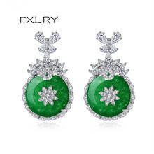 FXLRY High Quality CZ Elegant Green Stone Attractive stud earrings for Women Wedding Fashion Jewelry Gift 2024 - buy cheap