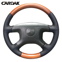 CARDAK Black Artificial Leather Car Hand-stitched Steering Wheel Cover for Mitsubishi Pajero 2004 2005 2006 2007 2008 2009 2010 2024 - buy cheap