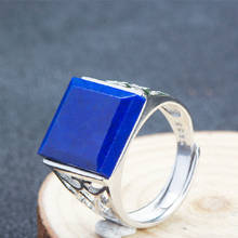 Genuine Natural Lapis Lazuli Square Ring For Men And Women S925 Silver Inlaid Lapis Lazuli Jade Ring Classic Bare Stone Ring 2024 - buy cheap