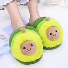 Women indoor Slippers Cartoon Avocado Slippers Lovers Warm Woman Slippers Avocado Plush Shoes Home House Slippers Children 2024 - buy cheap