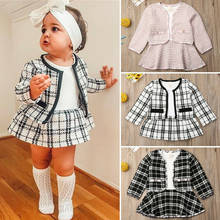 Baby Kid Girls Spring Autumn Clothes Set 2pcs Long Sleeve Plaid Coat Tops Birthday Dress Party Fashion Set For Girl 2024 - buy cheap