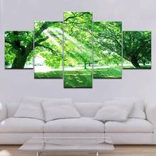 Papéis de parede com 5 peças the green trees sunshine, moderna pintura tela de pôster modular para decoração de casa e sala de estar (sem moldura) 2024 - compre barato