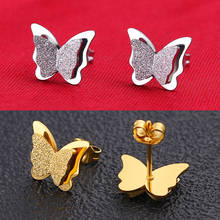 New Butterfly Earrings Rose Gold Color Stainless Steel Stud Earrings for Women Child Frosted Butterfly Cartilage Ear Studs 2024 - buy cheap