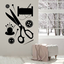 Tailor shop Wall Decal Sewing Atelier Scissors Button Needle Threads Wall Stickers Vinyl Removable Sewing Wall Decor Mural C046 2024 - buy cheap