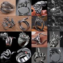 Open Vintage Snake Free Size Ring For Women Men Gothic Rock Hip Hop Black Animals/Dragon/Deer/Goat Finger Ring 2024 - купить недорого
