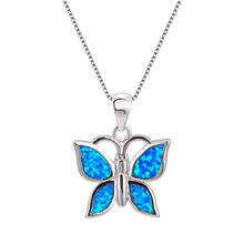 Cute Female Big Butterfly Pendants Necklaces Silver Color Wedding Necklaces For Women Boho Blue Fire Opal Necklace 2024 - buy cheap