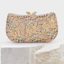 Ab cristal strass bolsa de borboleta feminina, dourada elegante bolsa de mão casamento de luxo bolsa de baile 2024 - compre barato