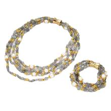 GG Jewelry Natural 4 Strands Labradorite Cultured White Rice Pearl Necklace 19.5" Bracelet Sets For Lady 2024 - buy cheap