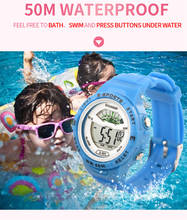 Часы Детские с цифровым механизмом для плавания, электронные рабочие Подводные водонепроницаемые цветные светящиеся с кнопкой, 50 м 2024 - купить недорого