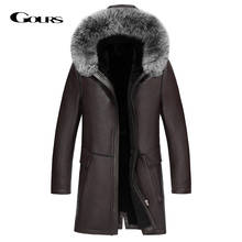 Gours Winter Genuine Leather Jackets Men Fashion Real Shearling Sheepskin Long Coat with Natural Fox Fur Hooded New JF1805 2024 - buy cheap