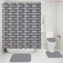 3/4 Piece Dachshund Cartoon Bath Curtain Anti Slip Rugs Toilet Lid Cover Bath Mat Bathroom Curtains Set 3D Print Bathroom Set 2024 - buy cheap