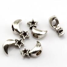 Nm297 15 peças contas de liga de zinco lua e estrelas com buraco grande para fazer joias pulseira colar acessórios diy 12*17mm 2024 - compre barato