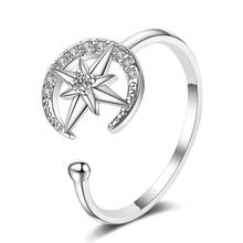 Anéis de casamento femininos com zircônia, cristal, lua, estrela, abertura, joia feminina 2024 - compre barato