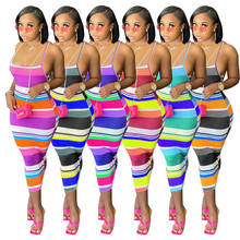 Striped Print Knit Dress Women Summer Sexy Bodycon Sleeveless Spaghetti Strap Beach Party Midi Dresses 2021 2024 - buy cheap