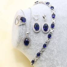 Xutaayi conjunto de joias femininas de prata 925, brincos azuis, colar, pingente, anel, pulseira, presente de natal 2024 - compre barato