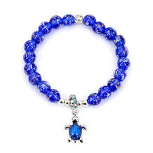 Pulsera luminosa para mujer, colgante de tortuga azul, cuentas de cristal que brillan en la oscuridad, joyería para mujer, pulsera 2024 - compra barato