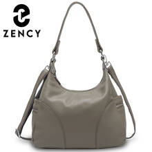 Zency-Bolso de hombro de piel auténtica para mujer, bandolera elegante de alta calidad, color negro y gris, 100% 2024 - compra barato
