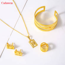 Conjuntos de joyas de Dubái para mujeres y niñas, brazaletes de bebé de Color dorado, anillos etíopes, pendientes, conjuntos de joyería nupcial Africana árabe 2024 - compra barato