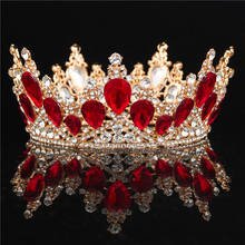 Corona redonda grande de cristal rojo barroco, diadema de Reina nupcial, fiesta de graduación, joyería para el cabello, Tiaras y coronas, adornos para la cabeza 2024 - compra barato