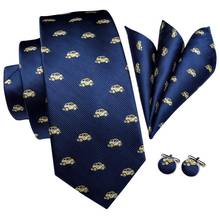 Hi-Tie Blue Print Silk Ties For Men Handkerchiefs Cufflinks Set Cartoon Car Style Men's Tie Gift For Men Party Jacquard Gravata 2024 - buy cheap