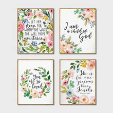 Floral Posters Watercolor Art Canvas Prints , Christian Art God Quote Painting Pink Bible Verse Picture Baby Room Wall Art Decor 2024 - buy cheap