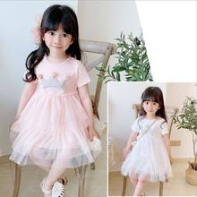 Vestido de princesa con corona coreana para niñas, precioso vestido de pastel con pompón y tutú, ropa rosa para cumpleaños, gasa de algodón con retazos 2024 - compra barato