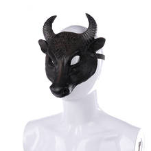 Mascarilla de media cara de toro negro para adultos, máscara de cabeza de Horror, superior de animales, Cosplay, accesorios para fiesta de Halloween 2024 - compra barato