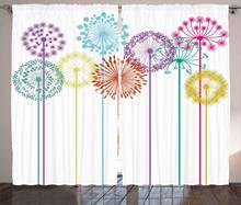 Cortinas de janela floral flor inspirada arte colorida dente de leão no fundo branco ilustração impressão sala estar quarto 2024 - compre barato