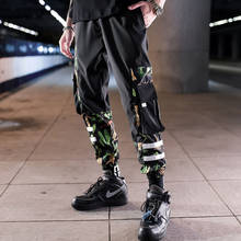 Calça cargo camuflada masculina, calça de patchwork hip hop solta com bolso para corrida, moda urbana 2024 - compre barato