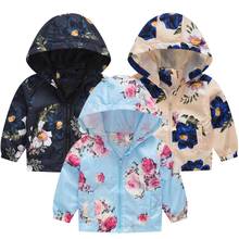 Jaqueta com capuz para meninas 2021, casaco casual de primavera e outono para crianças pequenas, casaco à prova d'água com estampa de flores 2024 - compre barato