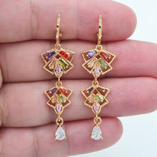 Fashion Jewelry Gold Color Luxury Colorful CZ Palace Chandelier Wedding Earrings for Women 2024 - buy cheap