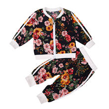 Roupas infantis de outono para bebês, 2-7 anos, estampa floral, zíper, jaqueta, top + calças compridas, roupas casuais, conjunto com 2 peças, 2020 2024 - compre barato