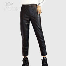 Novmoop casual style women summer autumn black elastic waist sheepskin genuine leather harem pants spodnie damskie LT3072 2024 - buy cheap