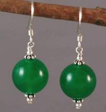 Fashion jewelry Free Shipping Lovely tibet 12mm green Natural jade bead dangle 925 silver hook earrings 2024 - buy cheap