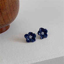 Blue Flower Pearl Earrings for women French Style Stud Earrings Wedding Party Fashion Jewelry Wholesale 2024 - buy cheap
