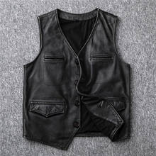 Free shipping.sales.fashion genuine leather vest.100% cowhide coat.slim leather jacket.vintage style short vest 2024 - buy cheap