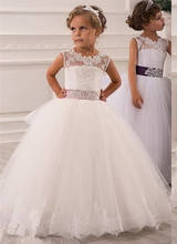 Cute Flower Girl Dresses For Weddings Ball Gown Scoop Tulle Appliques Lace Beaded Long First Communion Dresses For Little Girls 2024 - buy cheap